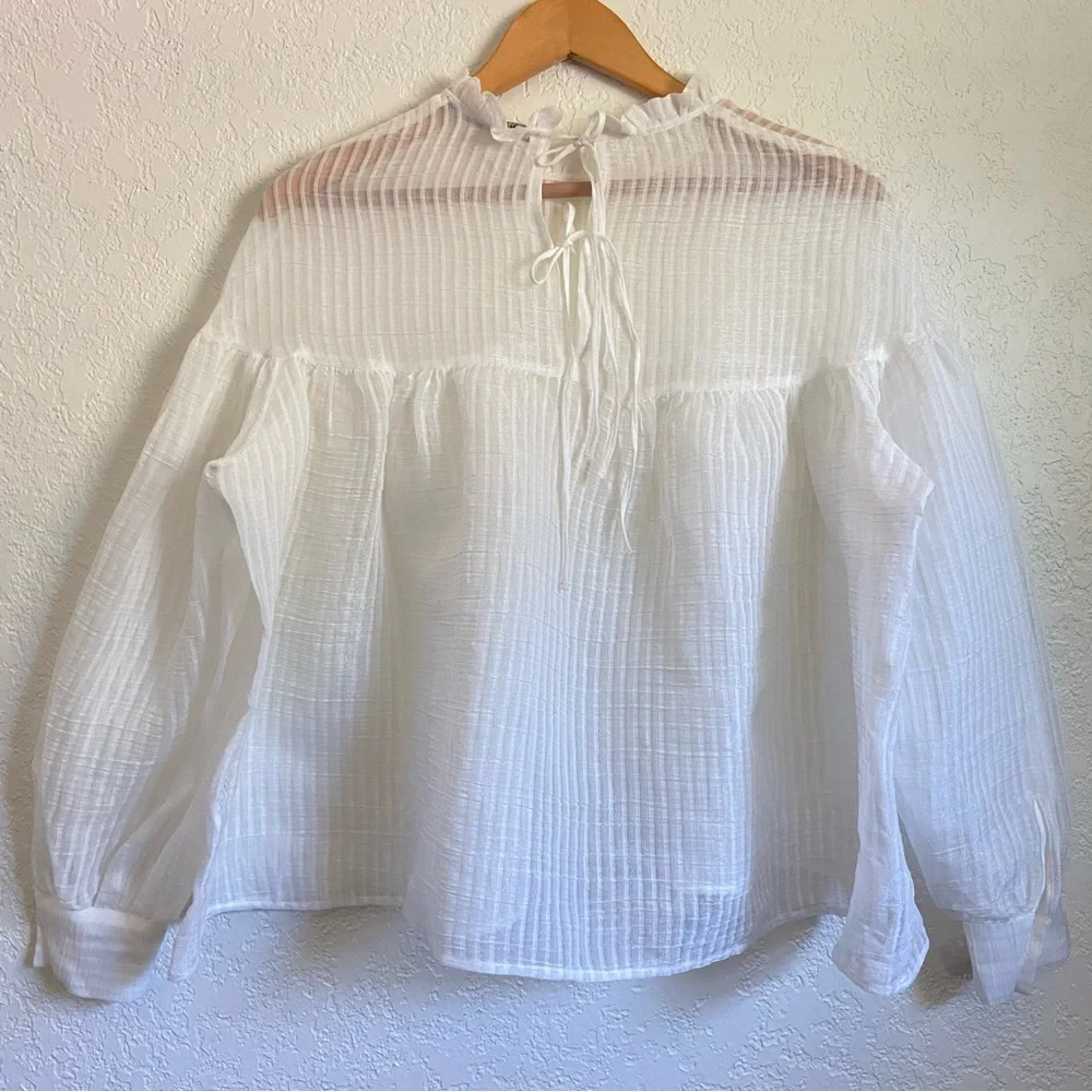 Zara Striped Ruffle Neck Organza Blouse